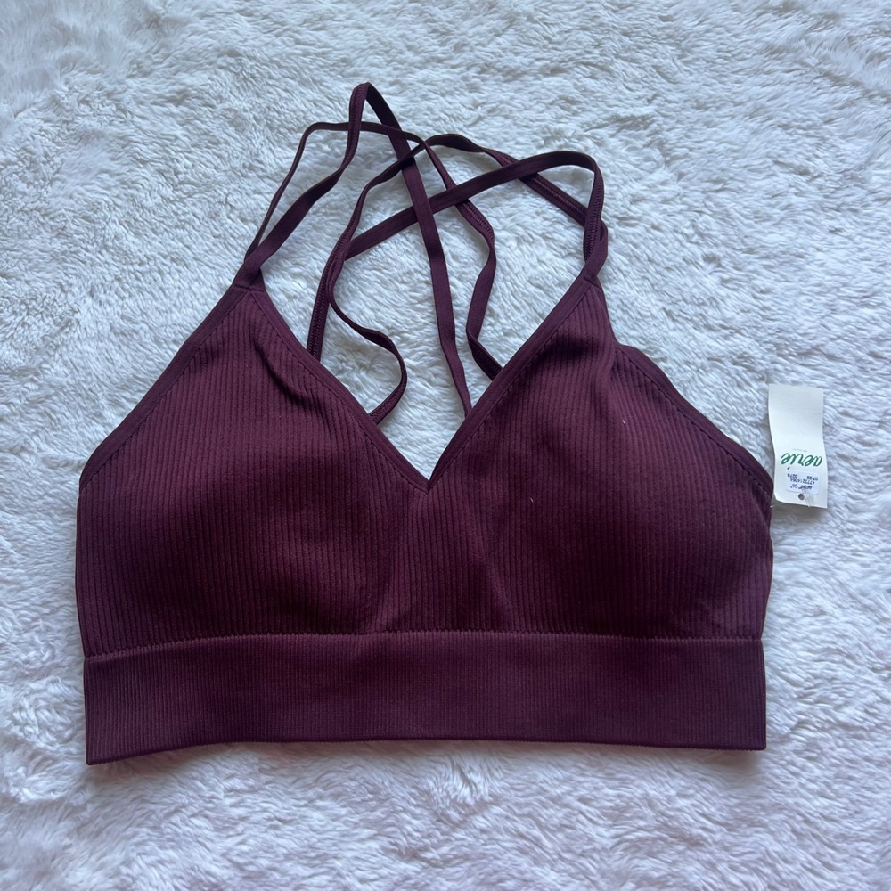 Aerie Real Good Burgundy Ribbed Seamless Strappy Back Bralette Medium NWT Earthy